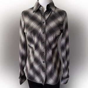 New York & Company Black and White Checkered Shirt XS
